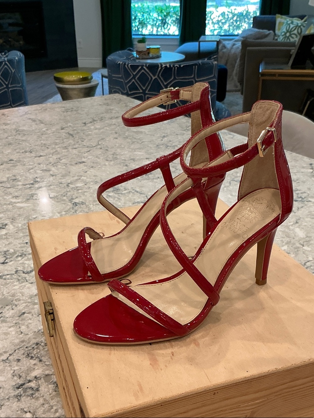 Vince Camuto Red Patent Strappy Stiletto Sandals - Picture 5 of 7